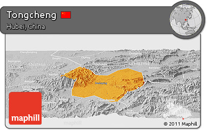 Political Panoramic Map of Tongcheng, lighten, desaturated