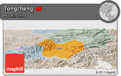 Political Panoramic Map of Tongcheng, lighten, semi-desaturated