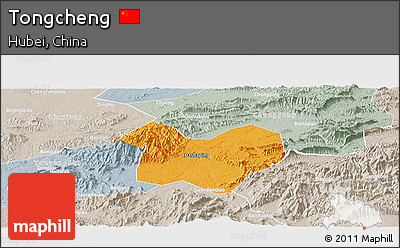Political Panoramic Map of Tongcheng, lighten, semi-desaturated