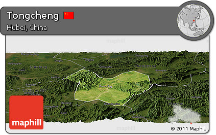 Satellite Panoramic Map of Tongcheng, darken