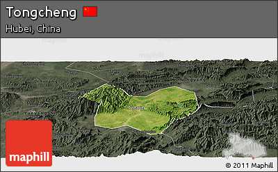 Satellite Panoramic Map of Tongcheng, darken, semi-desaturated