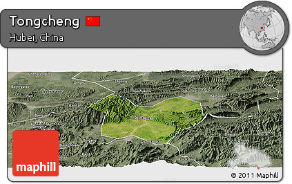 Satellite Panoramic Map of Tongcheng, semi-desaturated