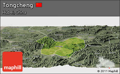 Satellite Panoramic Map of Tongcheng, semi-desaturated