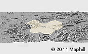 Shaded Relief Panoramic Map of Tongcheng, darken, desaturated