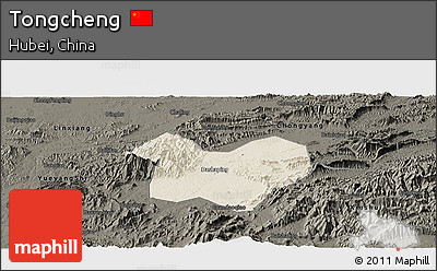 Shaded Relief Panoramic Map of Tongcheng, darken