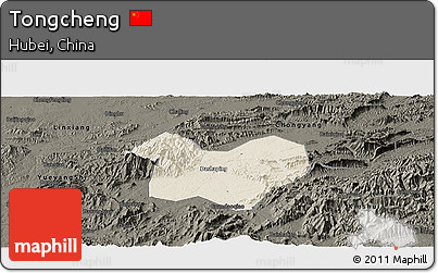 Shaded Relief Panoramic Map of Tongcheng, darken
