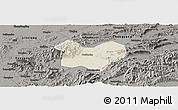Shaded Relief Panoramic Map of Tongcheng, darken, semi-desaturated