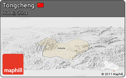 Shaded Relief Panoramic Map of Tongcheng, lighten, desaturated