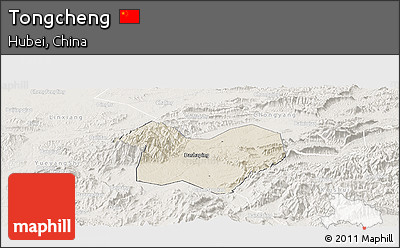 Shaded Relief Panoramic Map of Tongcheng, lighten