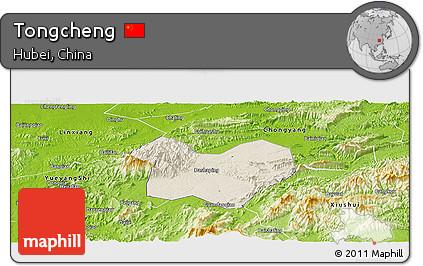 Shaded Relief Panoramic Map of Tongcheng, physical outside