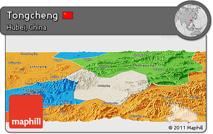 Shaded Relief Panoramic Map of Tongcheng, political outside