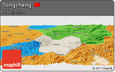 Shaded Relief Panoramic Map of Tongcheng, political outside