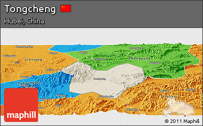 Shaded Relief Panoramic Map of Tongcheng, political outside