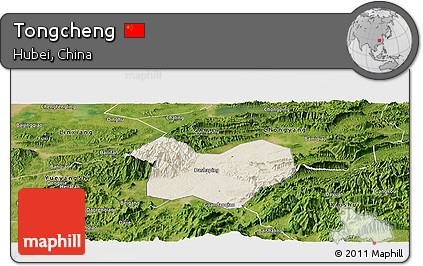 Shaded Relief Panoramic Map of Tongcheng, satellite outside