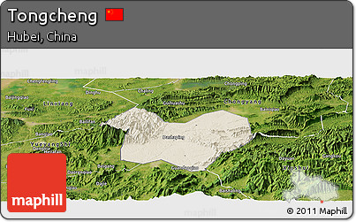 Shaded Relief Panoramic Map of Tongcheng, satellite outside