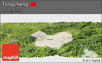 Shaded Relief Panoramic Map of Tongcheng, satellite outside