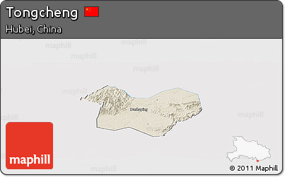 Shaded Relief Panoramic Map of Tongcheng, single color outside