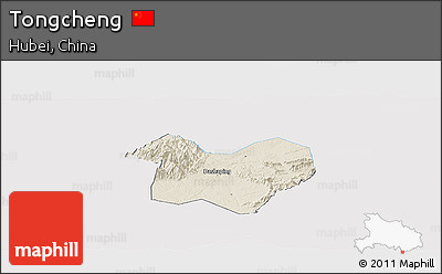 Shaded Relief Panoramic Map of Tongcheng, single color outside