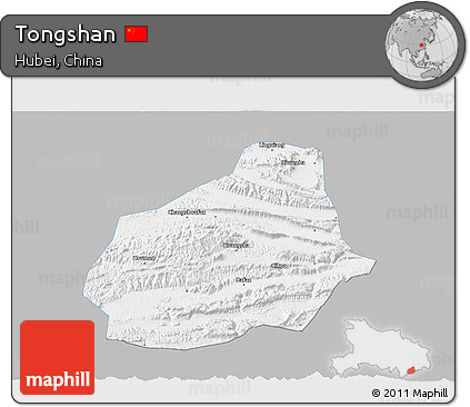 Gray 3D Map of Tongshan, single color outside