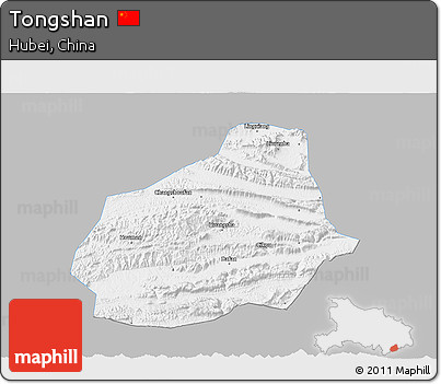 Gray 3D Map of Tongshan, single color outside