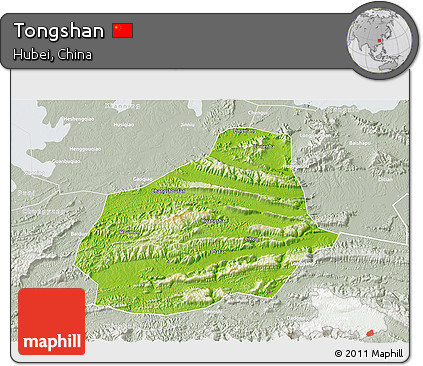 Physical 3D Map of Tongshan, lighten, semi-desaturated