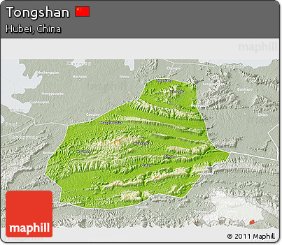 Physical 3D Map of Tongshan, lighten, semi-desaturated