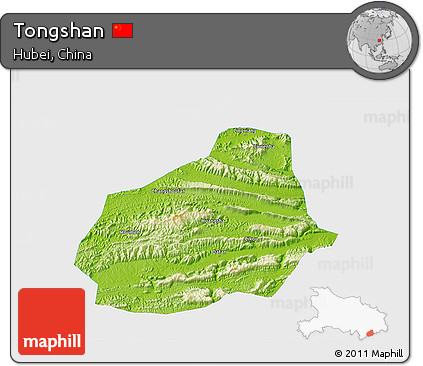 Physical 3D Map of Tongshan, single color outside