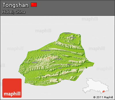 Physical 3D Map of Tongshan, single color outside