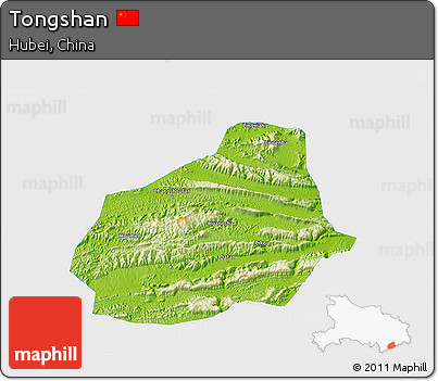 Physical 3D Map of Tongshan, single color outside