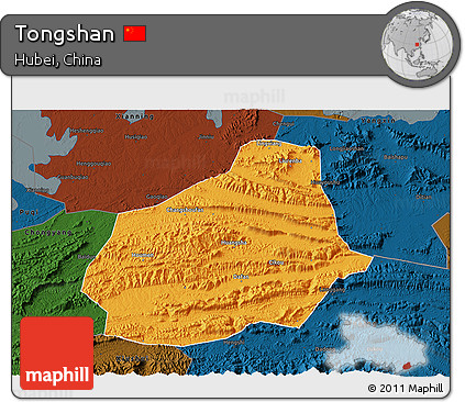 Political 3D Map of Tongshan, darken