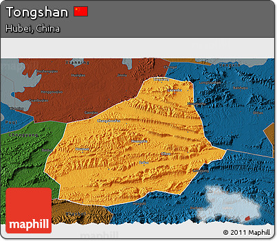 Political 3D Map of Tongshan, darken