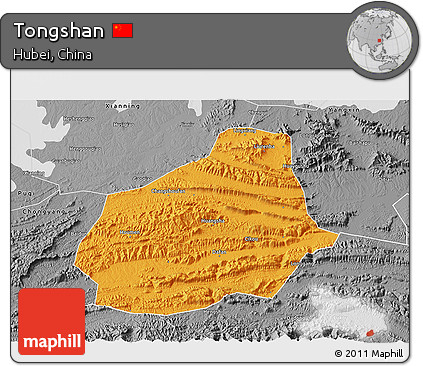 Political 3D Map of Tongshan, desaturated