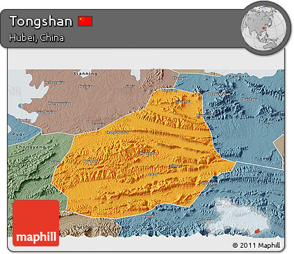 Political 3D Map of Tongshan, semi-desaturated