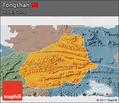 Political 3D Map of Tongshan, semi-desaturated