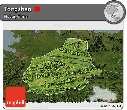Satellite 3D Map of Tongshan, darken