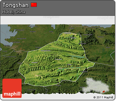 Satellite 3D Map of Tongshan, darken