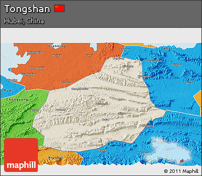 Shaded Relief 3D Map of Tongshan, political outside