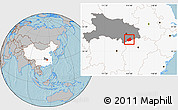 Gray Location Map of Tongshan, highlighted country, highlighted parent region, hill shading