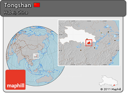 Gray Location Map of Tongshan, highlighted parent region, hill shading