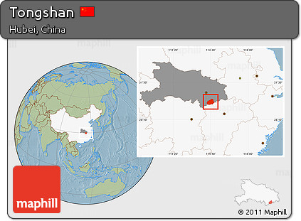 Savanna Style Location Map of Tongshan, highlighted country, highlighted parent region, hill shading