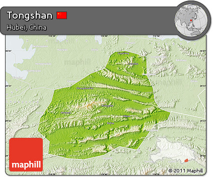 Physical Map of Tongshan, lighten