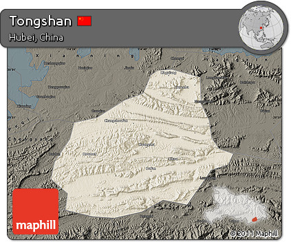 Shaded Relief Map of Tongshan, darken