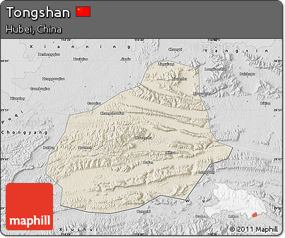 Shaded Relief Map of Tongshan, desaturated
