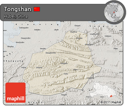 Shaded Relief Map of Tongshan, semi-desaturated