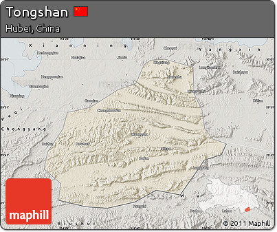 Shaded Relief Map of Tongshan, semi-desaturated