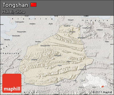 Shaded Relief Map of Tongshan, semi-desaturated