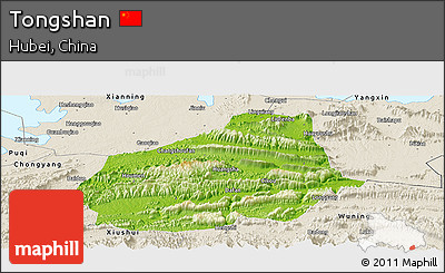 Physical Panoramic Map of Tongshan, shaded relief outside