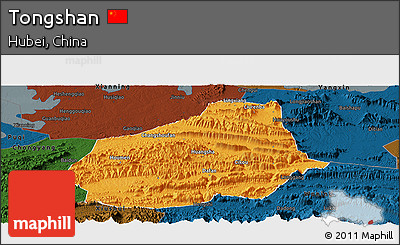 Political Panoramic Map of Tongshan, darken
