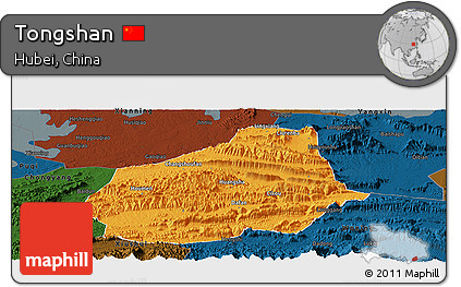 Political Panoramic Map of Tongshan, darken