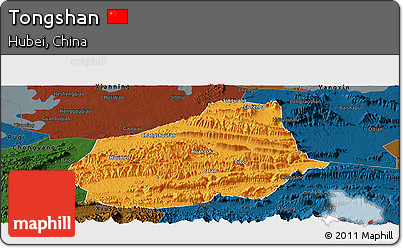 Political Panoramic Map of Tongshan, darken
